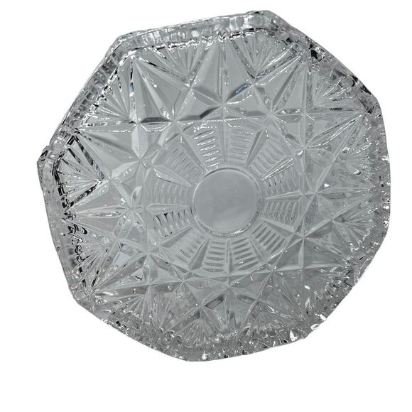 Antique Deeply Cut Crystal Sawtooth Edge Bowl Floral Diamond Design 8x3.5 Heavy - Picture 3 of 8